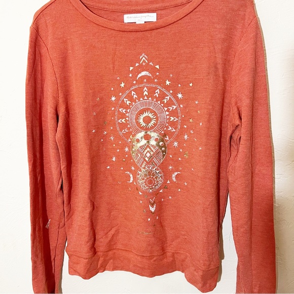 Spiritual Gangster Mystical Moon Burnt Orange Thermal Pullover Sz S - Picture 2 of 8